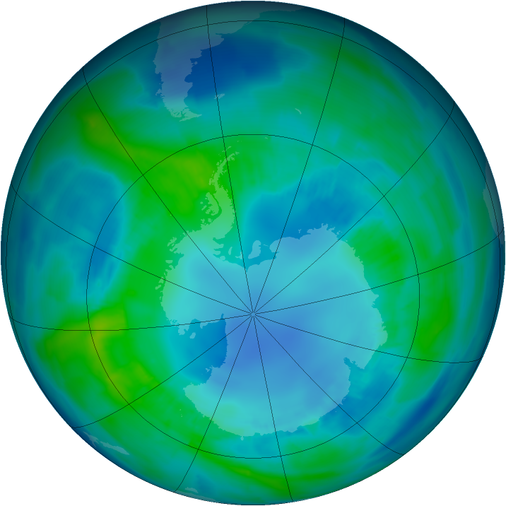 Antarctic ozone map for 20 April 2013